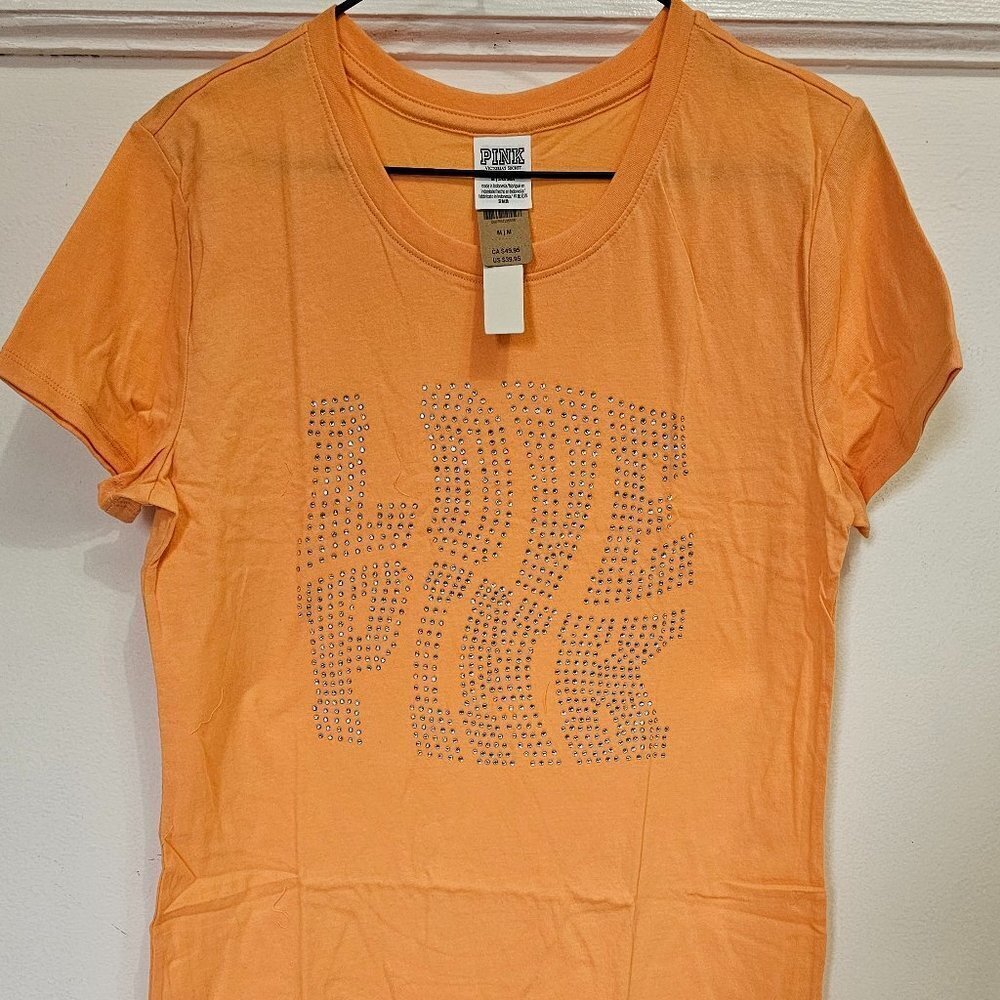 Victoria's Secret PINK Bling Campus Short Sleeve T-Shirt Orange M ST11195189